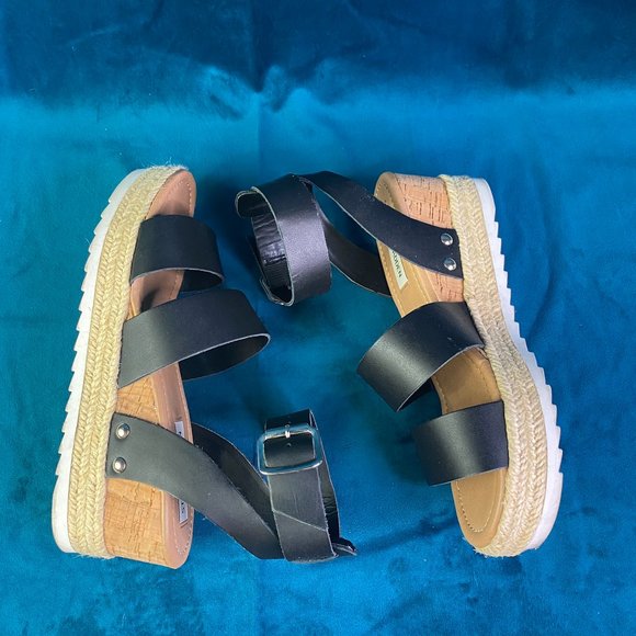 Steve Madden Janica Platform Espadrille Sandal Black/Tan - Picture 6 of 11